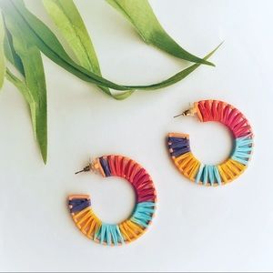Rainbow Boho Raffia Hoop Earrings
